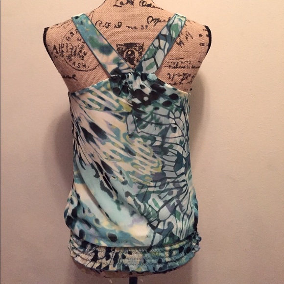 BCX Sheer Sleeveless Blue Multicolor Blouse-S - Picture 3 of 7